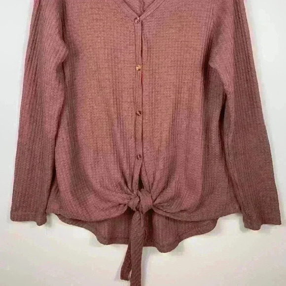 Mauve Waffled tie front V-Neck Sweater WOMENS Medium - Picture 3 of 8